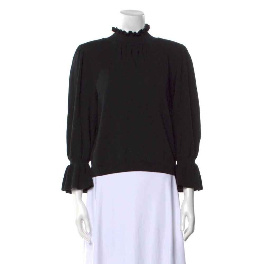 ba&sh Black Sinto Knit Ruffle Sleeve Mockneck Sweater